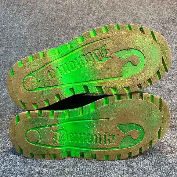 DEMONIA Slacker 52 Womens 9 Platform Black Patent Neon Green Chunky Combat Boots - Picture 6 of 8